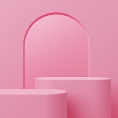 Fototapete - Pastel 3d mockup scene with clear lighting on background. 3d pedestal podium with empty space for product or text display presentation. 3d render illustration.