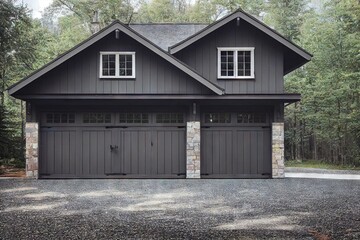 Canvas Print - Cozy house exterior rustic house with large gate., created with generative ai