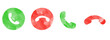 Phone call icon accept and decline illustration vector set hand drawn watercolor ink texture green and red color smart phone symbol mobile speaker phone communication transparent PNG JPEG high quality