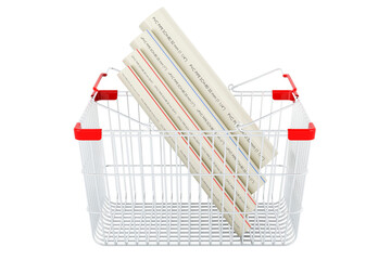 Poster - pvc pipes, composite pipe, upvc pipe, cpvc pipe inside shopping basket, 3d rendering