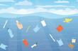 © chrupka - garbage floating in polluted ocean, save environment, oceans concept - vector illustration
