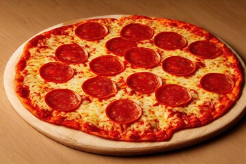 Sticker - Delicious pepperoni pizza with bright circles of smoked sausage and cheese., created with generative ai