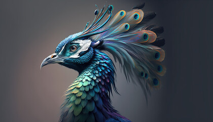 Naklejka na meble Peacock abstract wallpaper. Soft background with cute peafowl  bird in Pastel colors generative ai