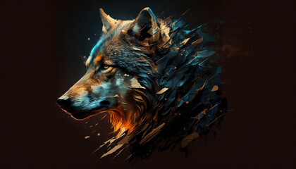 Wolf animal abstract wallpaper. Contrast background in vivid colors generative ai