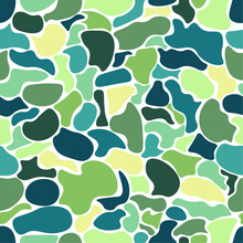 Seamless Pattern In Green Tones. Pattern With Various Rounded Shapes. Abstract Background In Vector.