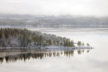  Winter landscape the frozen shores of Jonsvatnet lake near Trondheim, Norway., Europe	