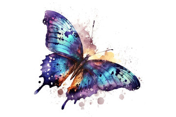 Canvas Print - flying butterfly painted with watercolors isolated on a white background. Generative AI