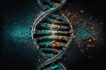 Poster - broken dna helix on a black background. Generated by AI