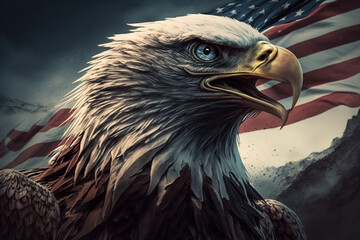 Eagle with american flag in the background for 4th of July. Duty and patriotism USA freedom concept. Ai generated