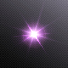 Aufkleber - Bright sun shines with warm rays, vector illustration Glow gold star on a transparent background. Flash of light, sun, twinkle. Vector for web design and illustrations.