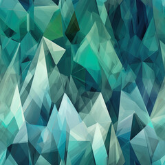 Geometric triangular pattern, origami, polygon, contemporay blue and green background, bright colored mosaic. Generative AI.