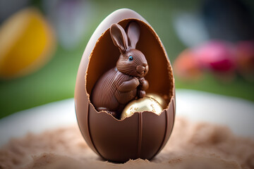 A chocolate easter egg with a bunny inside