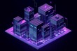 Smart city or intelligent building isometric vector concept. Building automation with computer networking illustration. Data Center Blockchain Technology Generative AI