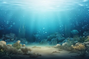 Wall Mural -  an underwater scene with corals and seaweed and a sunbeam in the background illustration by john frither for the children's book, the little mermaid.  generative ai