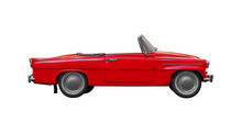 Old red convertible car isolated on a white or transparent background.