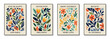 © DELstudio - Set of 4 botanical wall art posters, brochure, flyer templates, contemporary collage. Organic shapes, line floral pattern with positive motivational, inspirational quotes.