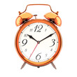 © paketesama - Alarm clock, vintage style red orange metallic color clock with black hands.