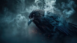 fantasy raven coming out of the smoke. Generative AI
