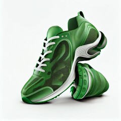 Green sport shoes on isolated white background.  Generative AI.