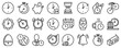 Line icons about time and clocks on transparent background with editable stroke.