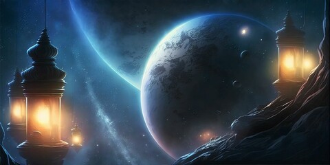 Wall Mural - big planet background made with ai generative