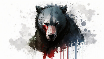 bad bear, isolated on white background - watercolor style illustration background by generative ai