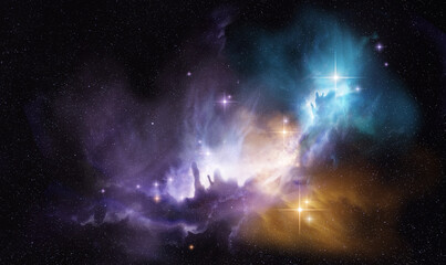 Wall Mural - A distant glowing space nebula with new stars being formed. Photo Composition.
