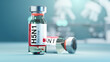 A vaccine vial of H5N1,  avian influenza disease vaccination development concept. 3D illustration.