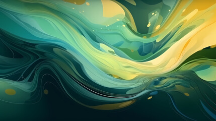 Abstract green and yellow wavy background with shiny liquid swirl effects for header, banner, background, picture, cover, poster or wallpaper