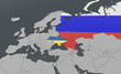 3d map of Europe with borders. Ukraine and Russia military conflict. Ukraine and russia map in flag colors. 3D Illustration.