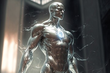 Aufkleber - The Silver Surfer from the Future: What Lies Ahead for a Perfected Human-Robot Fusion? Generative AI