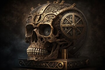 Unveiling the Mystery of the Brain-Machine Interface: The Enigmatic Steampunk Skull Generative AI