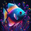 Colorful fish in neon colors. Pop style art