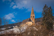 © Сергій Вовк - Small church in St. Magdalena or Santa Maddalena in Geislergruppe or Gruppo dele Odle Italian Dolomites Alps mountains. January 2023