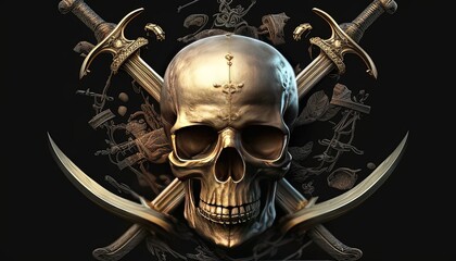 Wall Mural - skull pirate symbol, digital art illustration, Generative AI