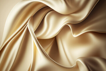 AI generated beautiful elegant beige soft silk satin fabric background with waves and folds