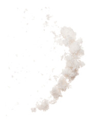 Wall Mural - Crystal Salt flying explosion, flake white grain salts explode abstract cloud fly. Big size salt splash in air, food object element design. White background isolated high speed freeze motion