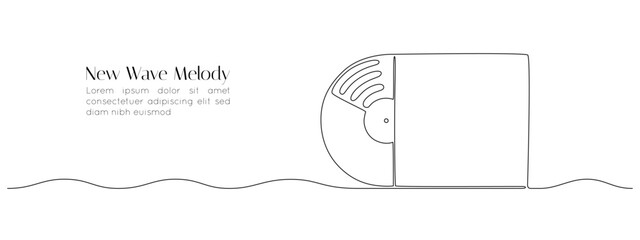 Poster - One continuous line drawing of Vinyl LP record. Vintage black disk and Retro sound album in simple linear style. Editable stroke. Doodle outline vector illustration