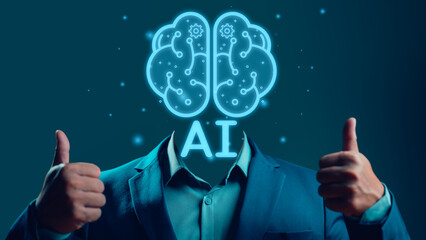 Aufkleber - Concept of Artificial intelligence or AI, machine and deep learning, neural networks and another modern technologies concepts. Brain representing AI artificial intelligence, AI Replaces Human Beings.