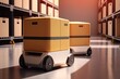 © MVProductions - Automated retail warehouse with robots efficiently sorting parcels (Automated guided vehicle - AGV). Generative AI