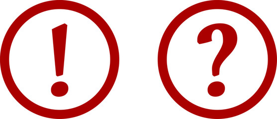 Poster - red and white warning and info flat round icon set with exclamation mark and question mark symbol. v
