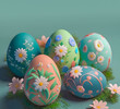 Happy Easter eggs with flowers card, Generative ai