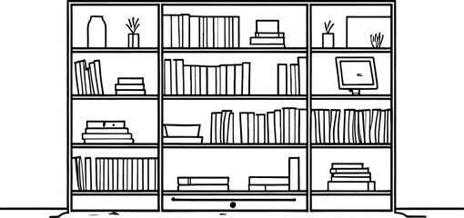 Wall Mural - Book shelf drawing outline 