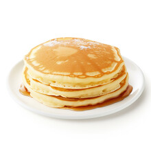 stack of pancakes on a plate with syrup