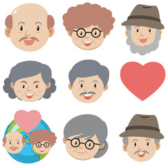 Sticker - Set of elderly people head cartoon