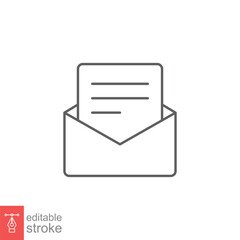 Poster - Envelope with letter icon. Simple outline style. Open message, email, mail, newsletter. Thin line symbol. Vector illustration isolated on white background. Editable stroke EPS 10.