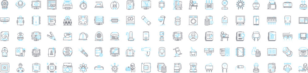 Device supplies vector line icons set. Device, Supplies, Accessories, Gadgets, Items, Parts, Components illustration outline concept symbols and signs