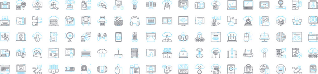 Technology networking vector line icons set. Networking, Technology, LAN, WAN, TCP, IP, Wi-Fi illustration outline concept symbols and signs