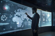 © aprilian - Revolutionizing Business and Marketing with Futuristic Digital Screens: Businessman Analyzes Business Data and Makes Presentation to Audience