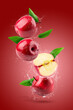 Creative layout made from Fresh Red apple and water splashing on the red background